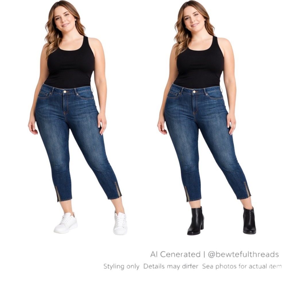 Seven7 18W Dark Wash Skinny Cropped Jeans Zip Hem Y2K Stretch Denim